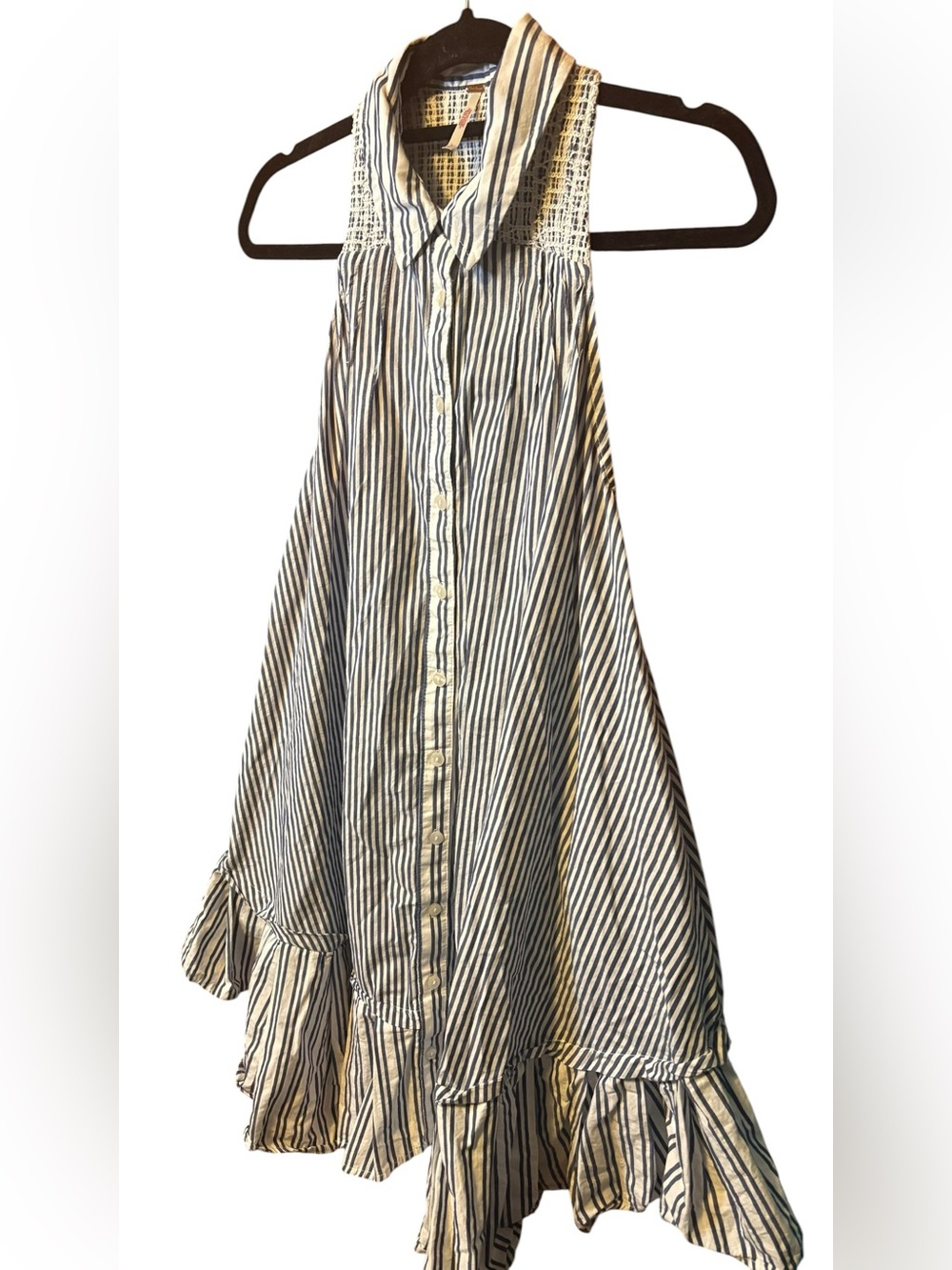 Free People Be Real Striped Button Front Ruffle Mini Dress Size Small - Picture 4 of 10